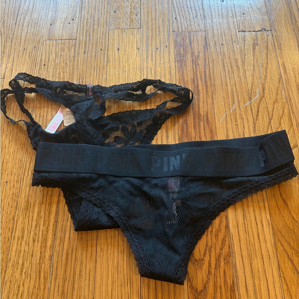 PINK Victoria's Secret Black Lace Bikini Panty Set